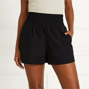 Hill House Home The Livie Poplin Cotton Nap Shorts Black Pockets 100% Cotton